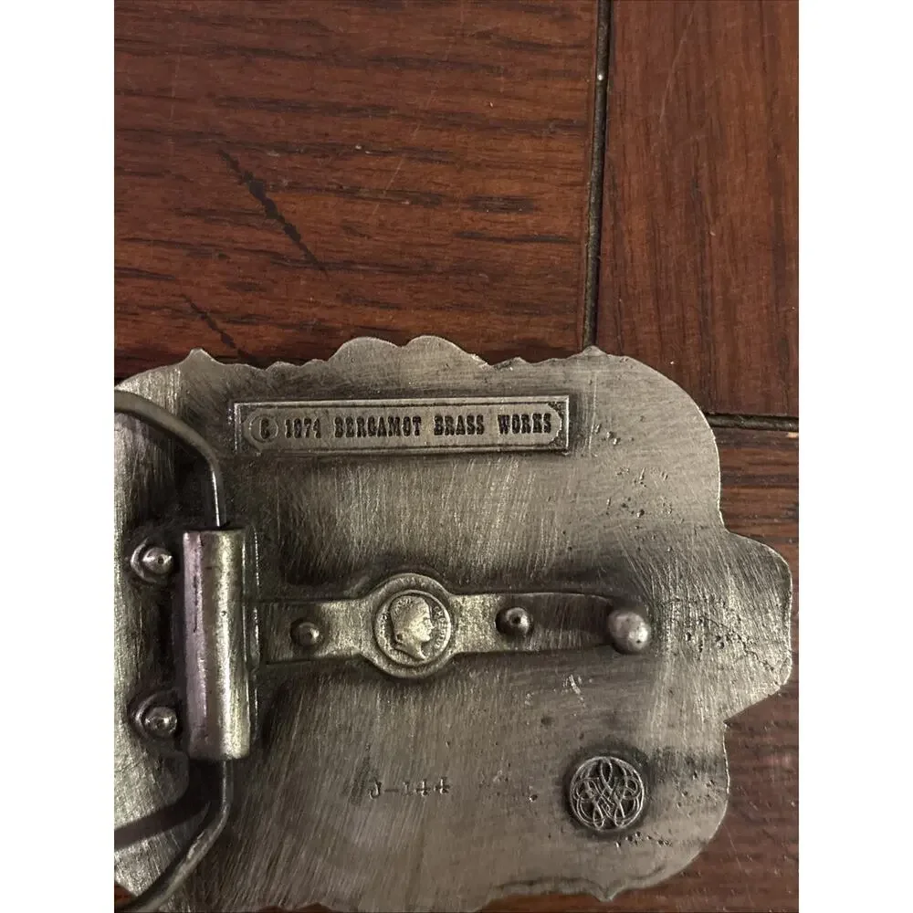 Vtg 1974 Bergamot Brass Works Horse Belt Buckle PEWTER Western